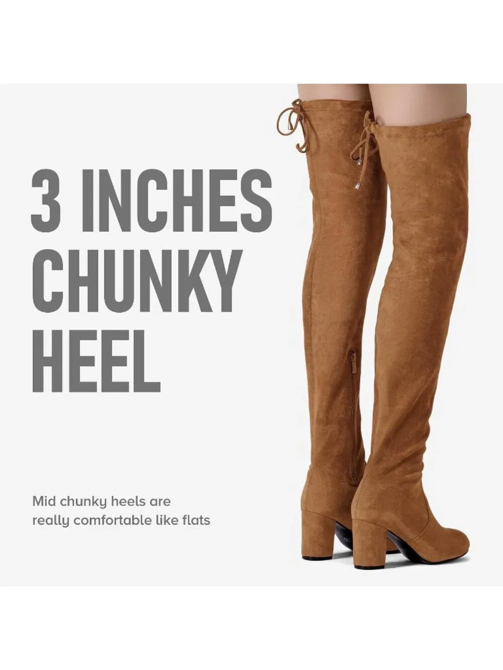 Women's Camel Closed Round Toe Block Heel Over The Knee High Boots